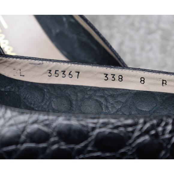 Salvatore Ferragamo Vara Black Croc Embossed Bow Leather Pumps Classic Womens 8 - Picture 6 of 14